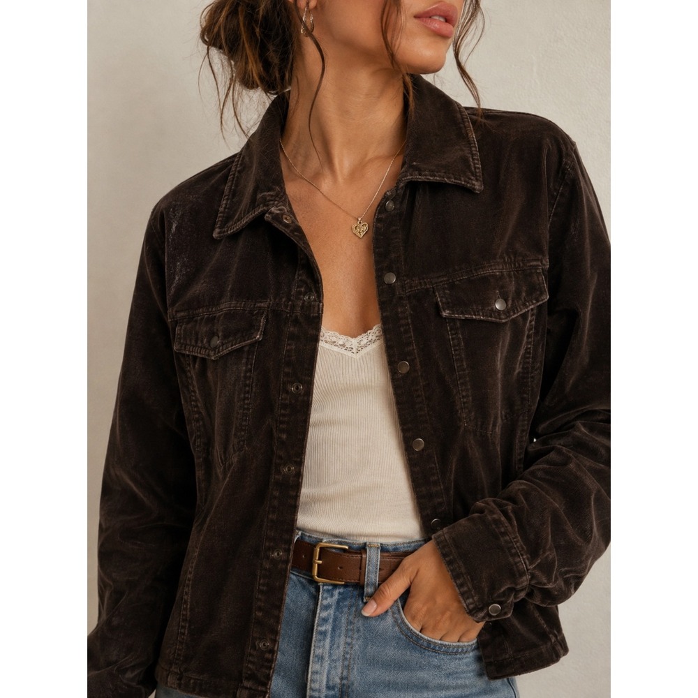 Vintage Express Brown Velvet Jacket 90s Y2K Western Button Front Women
